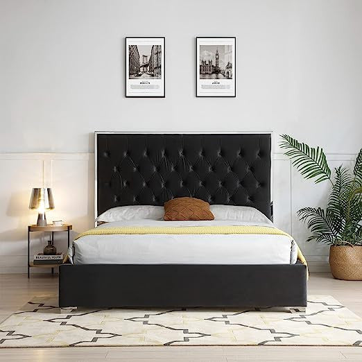 Go Green Woods Sophia Velvet King Bed with Silver Metal Frame