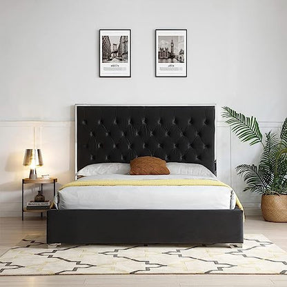 Go Green Woods Sophia Velvet King Bed with Silver Metal Frame