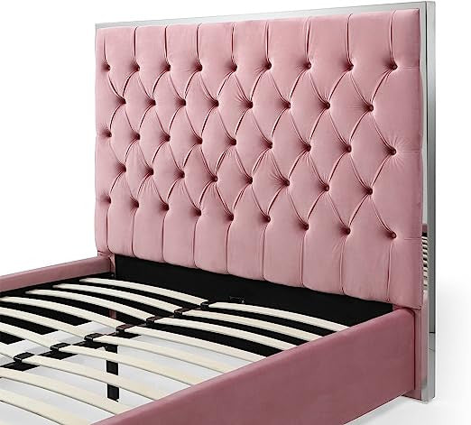 Go Green Woods Sophia Velvet King Bed with Silver Metal Frame