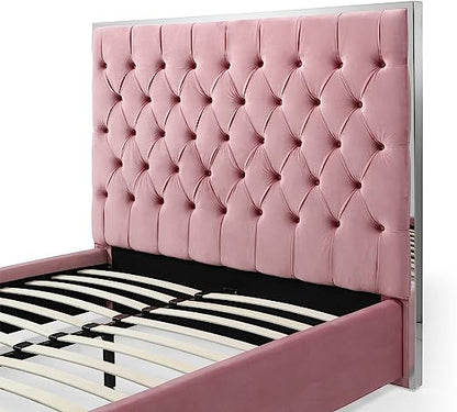 Go Green Woods Sophia Velvet King Bed with Silver Metal Frame
