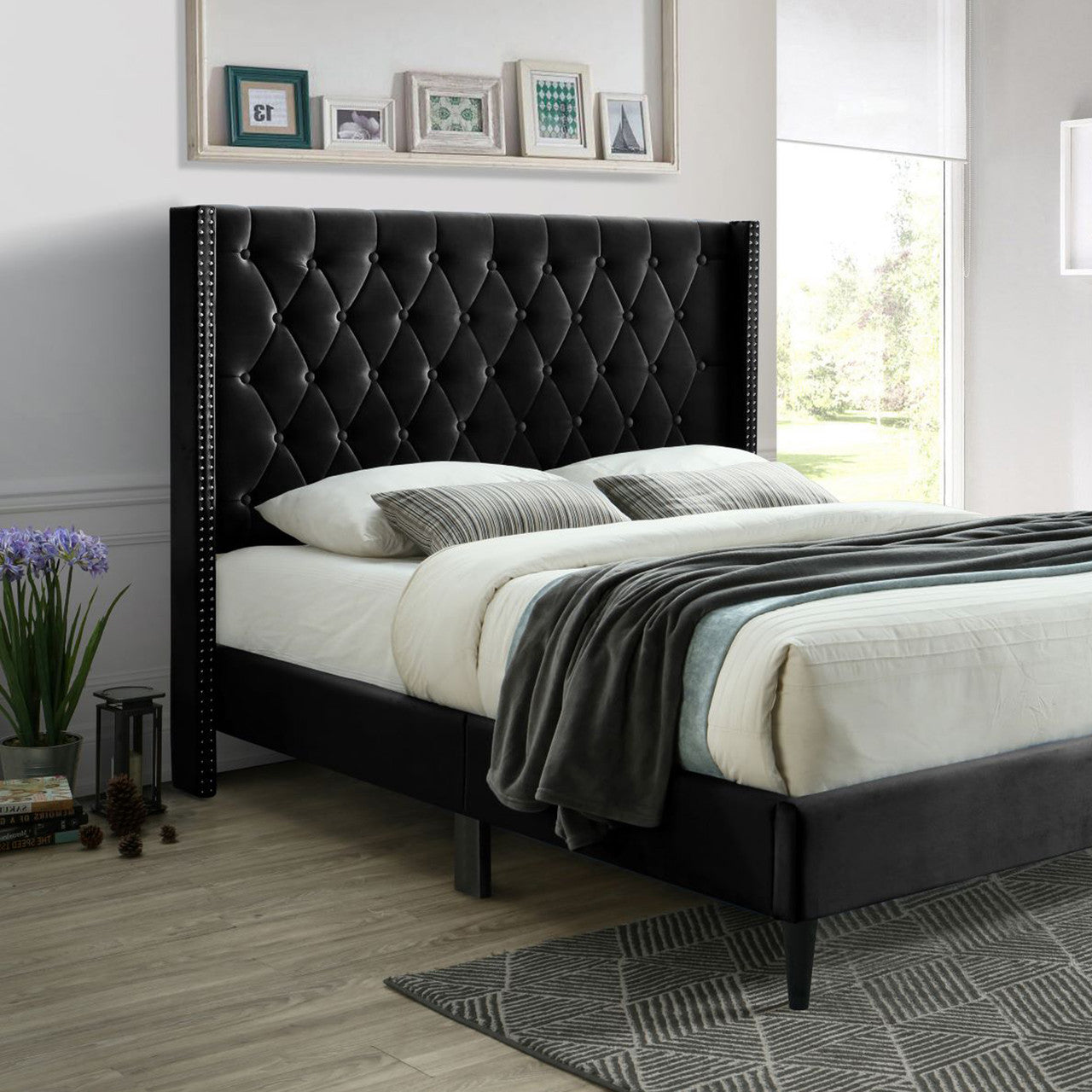 Go Green Woods Amelia Velvet Tufted Queen Platform Bed