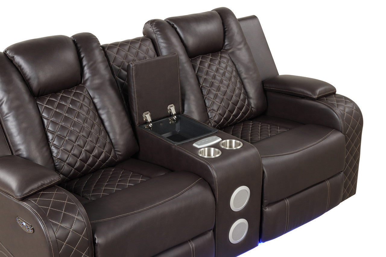 Benz LED & Power Reclining Brown Loveseat