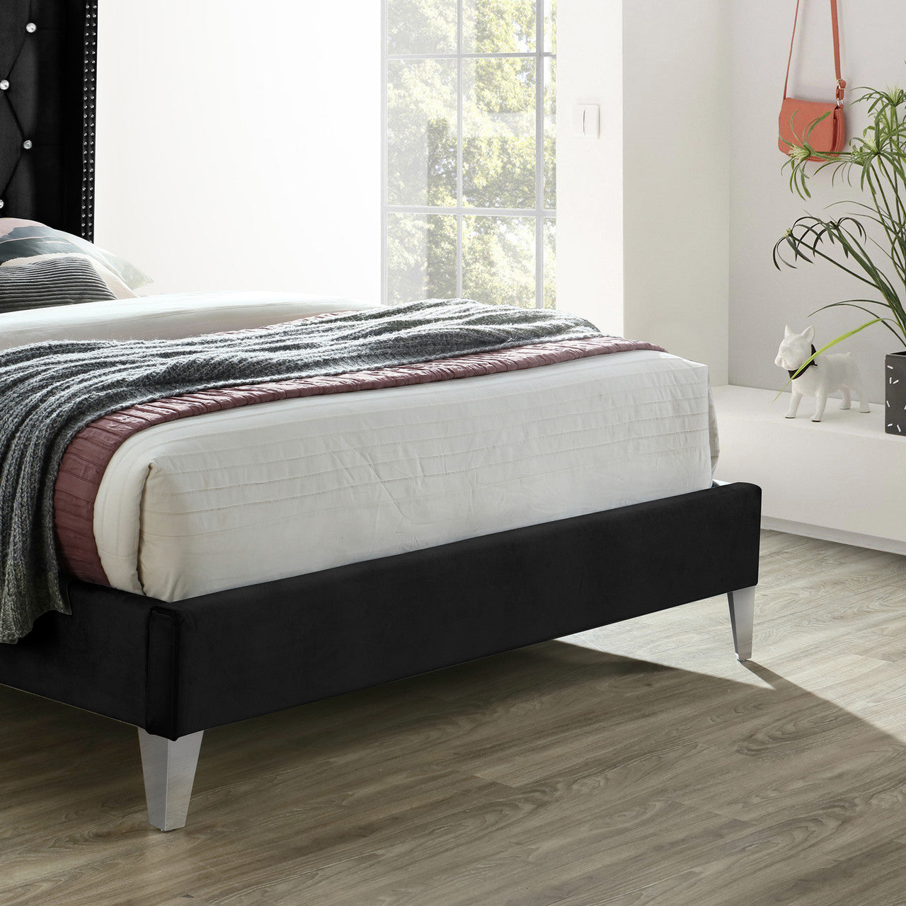 Go Green Woods Alexa Velvet Upholstered Queen Platform Bed