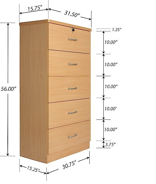 Go Green Woods Olivia Wooden Tall 5 Drawer Chest in Dark Sonoma Oak