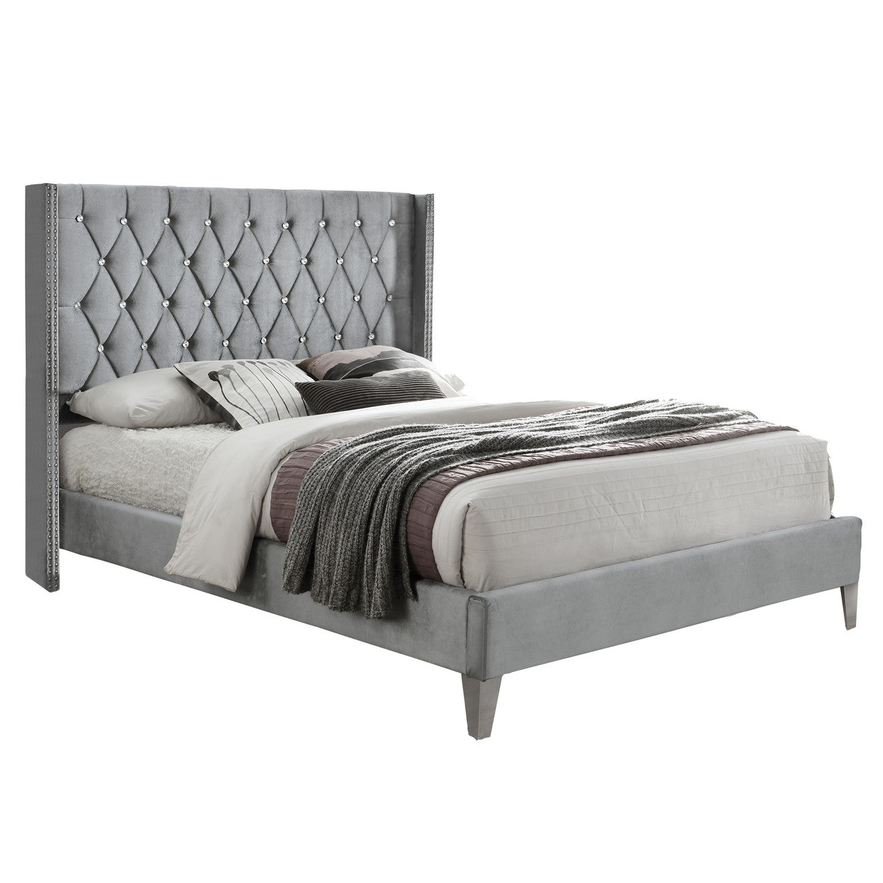 Go Green Woods Alexa Velvet Upholstered Queen Platform Bed