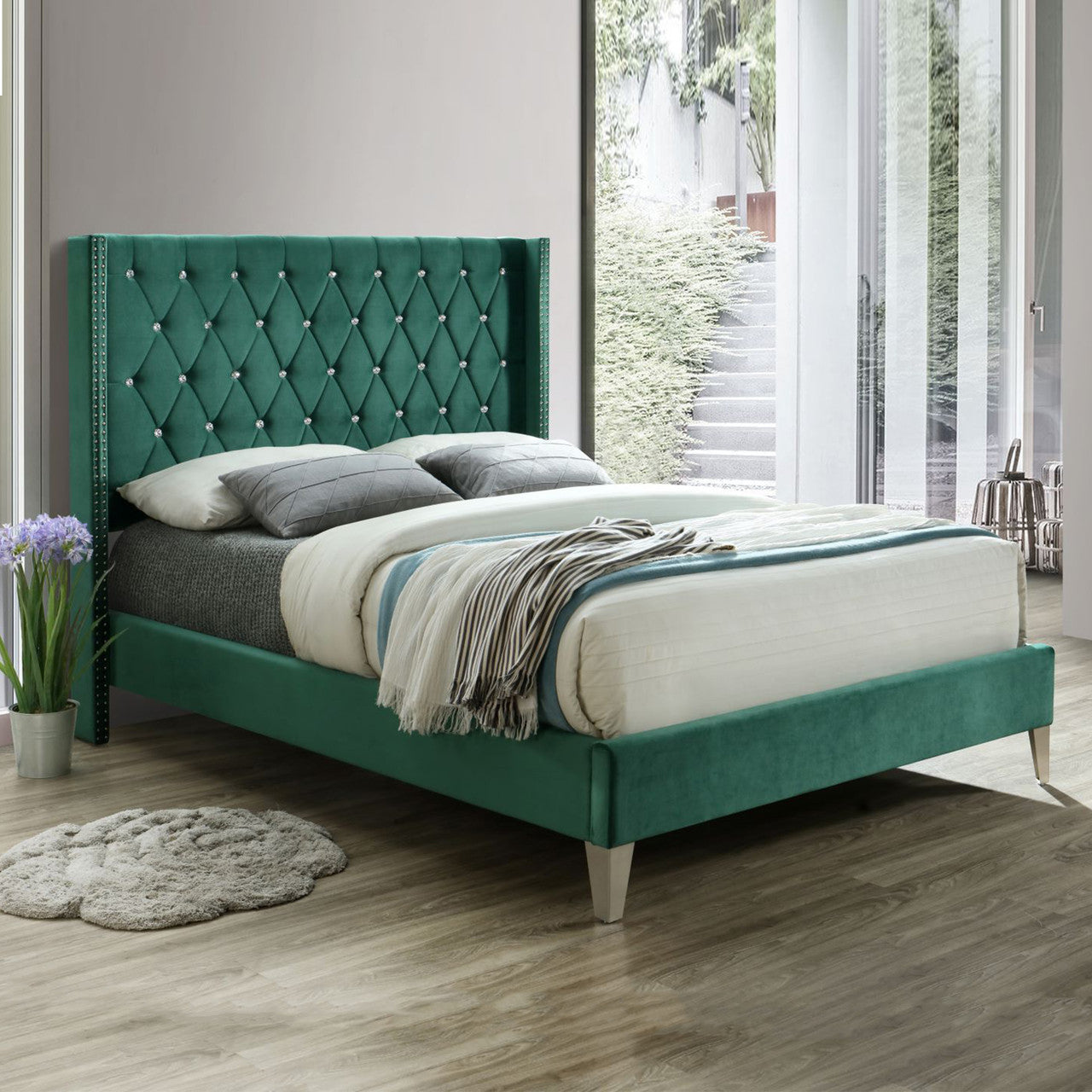 Go Green Woods Alexa Velvet Upholstered Queen Platform Bed