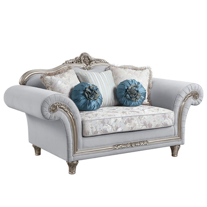 Pelumi Light Gray Linen Loveseat with 5 Pillows