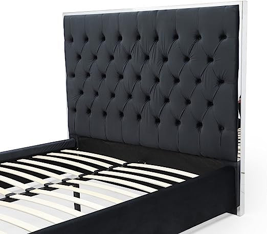 Go Green Woods Sophia Velvet King Bed with Silver Metal Frame