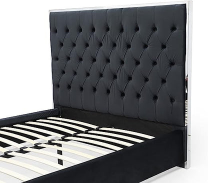 Go Green Woods Sophia Velvet King Bed with Silver Metal Frame