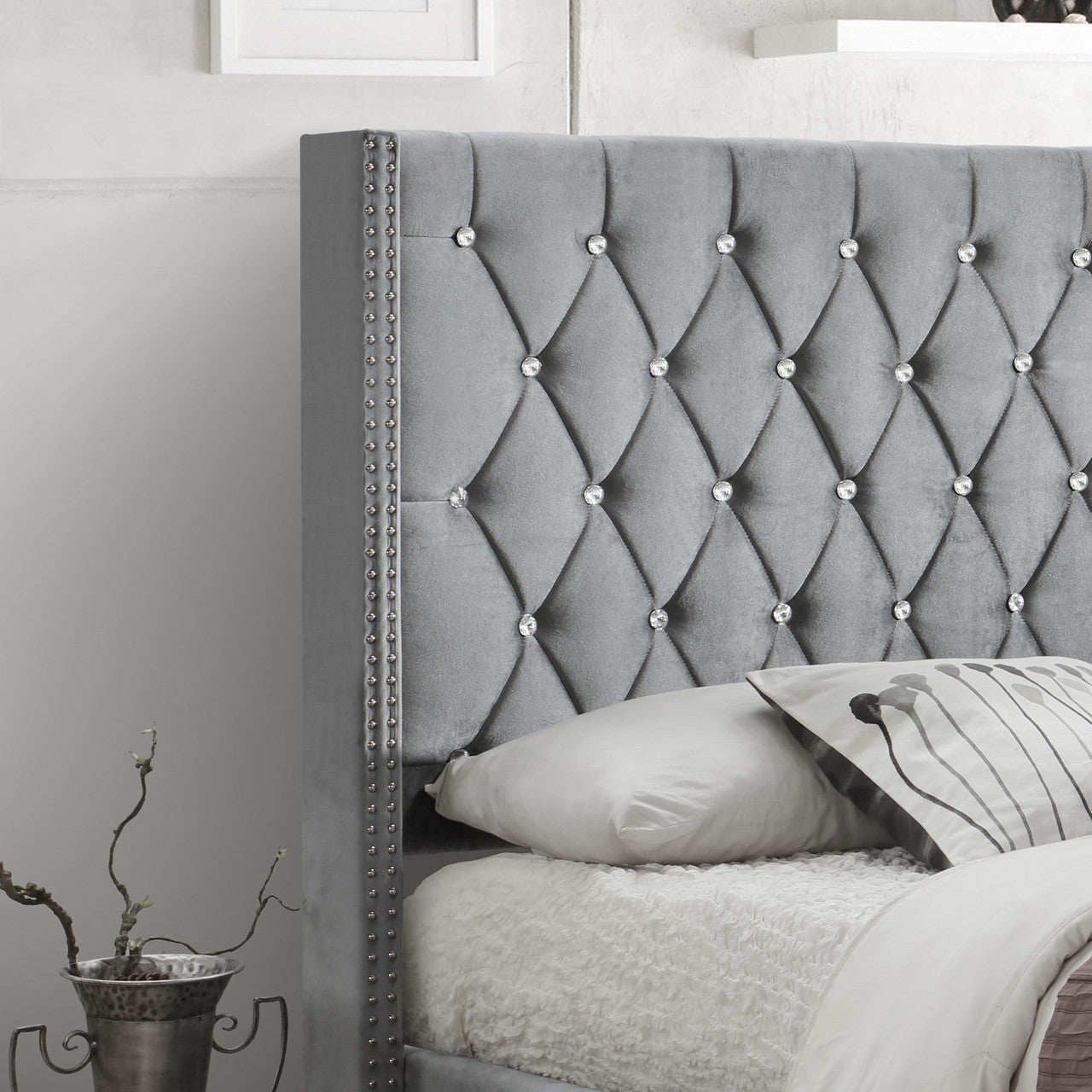 Go Green Woods Alexa Velvet Upholstered Queen Platform Bed