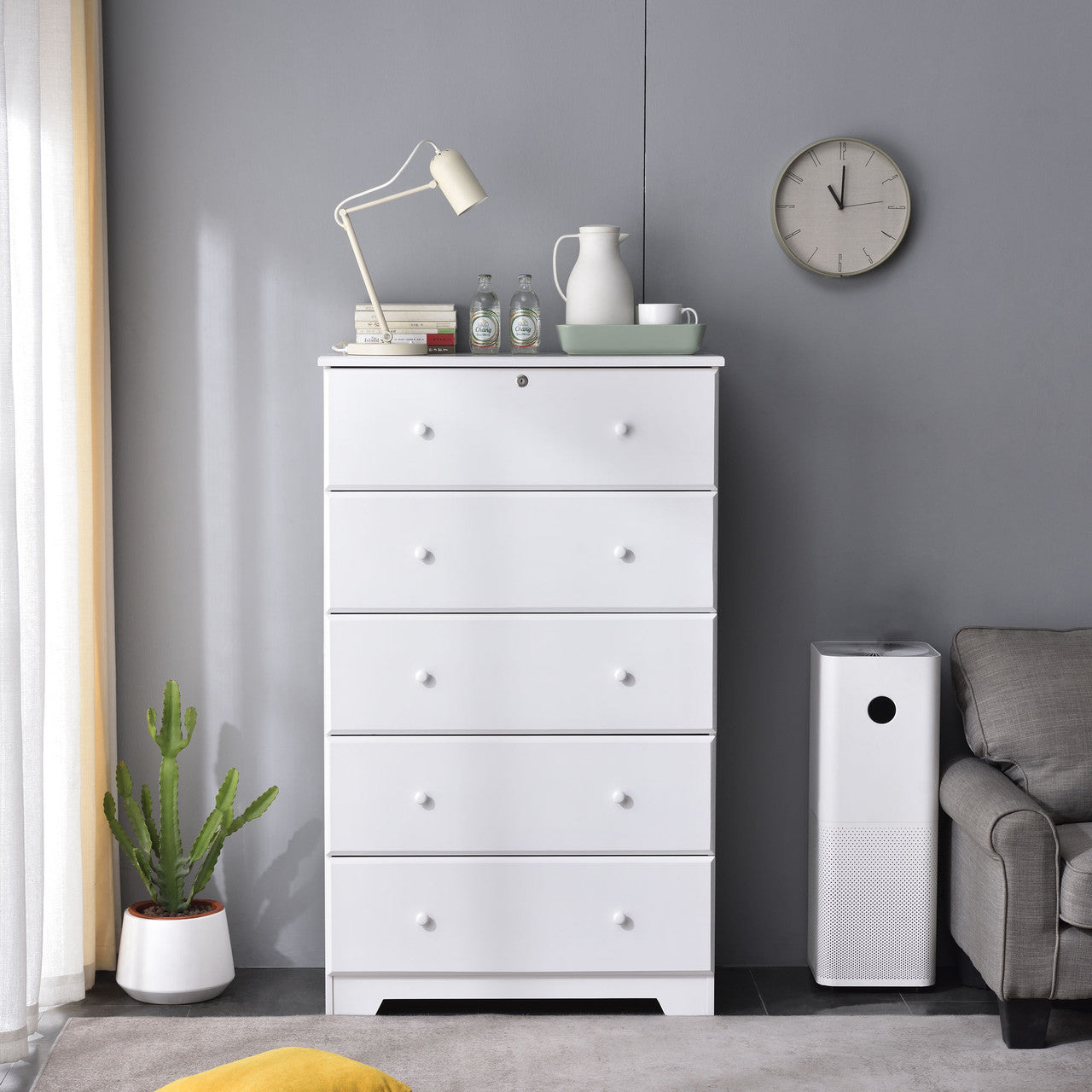 Go Green Woods Isabela Solid Pine Wood 5 Drawer Chest Dresser