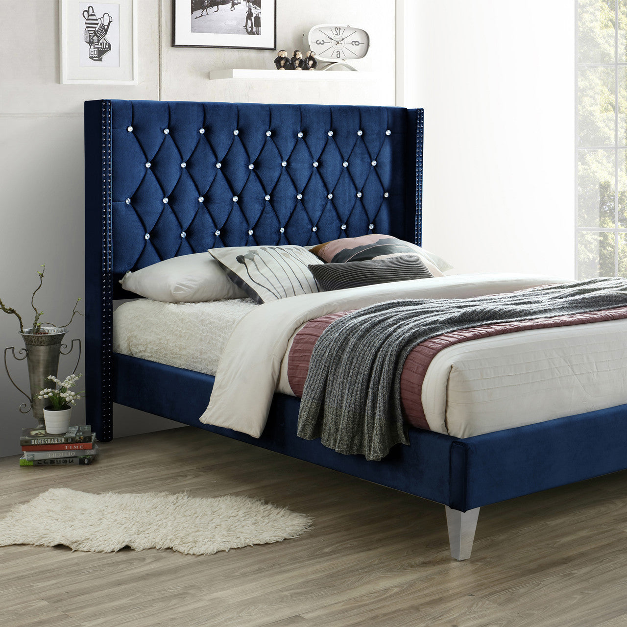 Go Green Woods Alexa Velvet Upholstered Queen Platform Bed