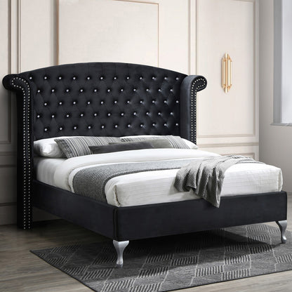 Go Green Woods Cleopatra Crystal Tufted Velvet Platform Queen Bed