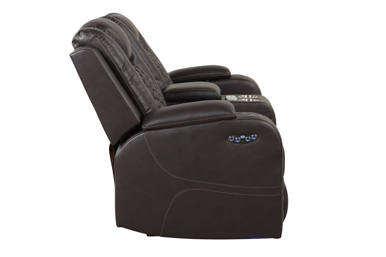Benz LED & Power Reclining Brown Loveseat