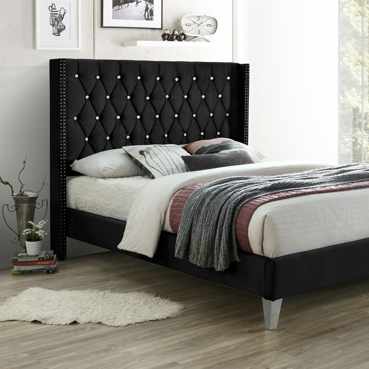 Go Green Woods Alexa Velvet Upholstered Queen Platform Bed