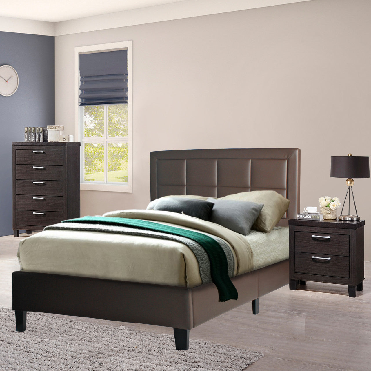 Go Green Woods Elegant Faux Leather Upholstered Panel Bed Full