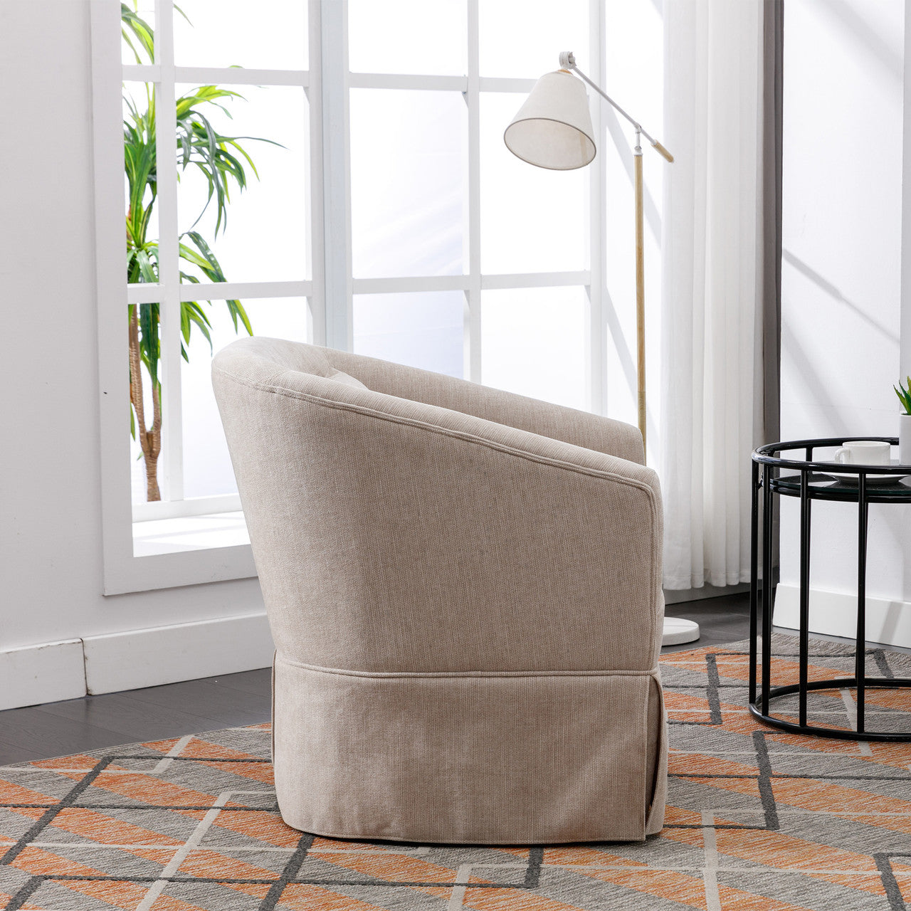 Beige Linen Swivel Armchair