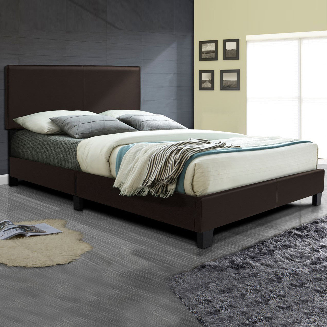 Go Green Woods Nora Faux Leather Upholstered King Panel Bed